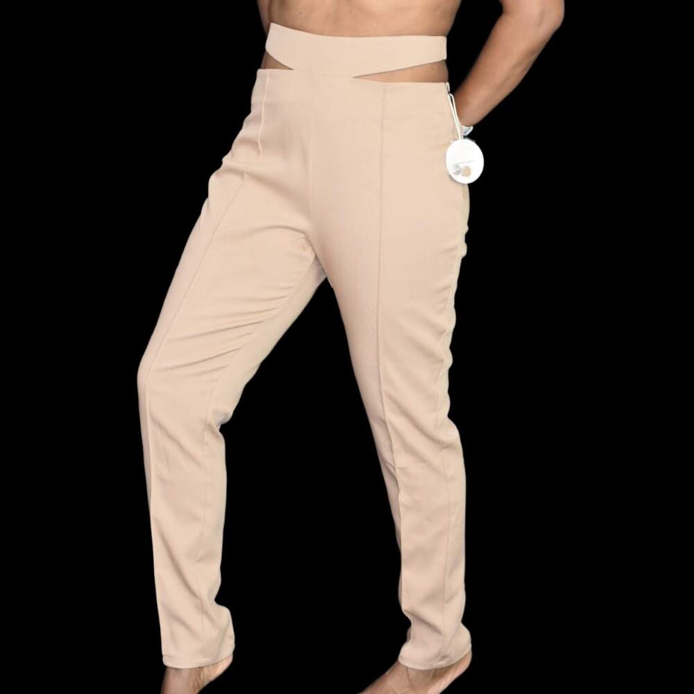 Camila Coelho Pants Tan Taupe Waist Cutouts High Waisted Tapered Trouser Medium